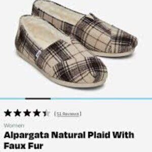 NEW TOMS Alpargata Classic Shoes faux fur lining, tan plaid for women 267tn